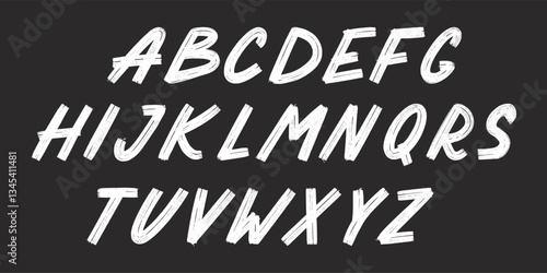 Brush font letter alphabet. Hand drawn typography chalk paint font brush alphabet. Handwritten kid chalk script texture stroke letter. Vector illustration.