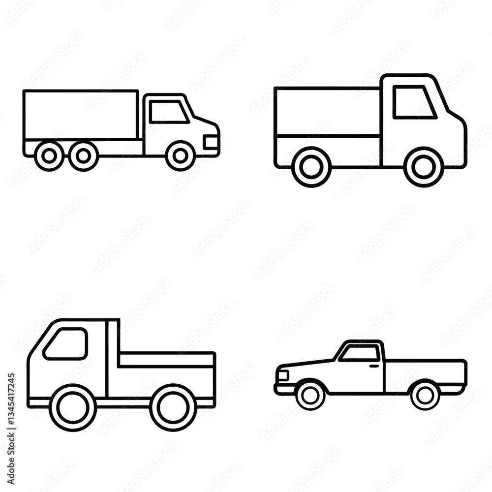 Truck line art set vector illustration Truck line art set vector illustration