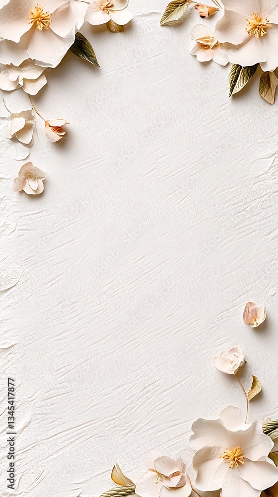A textured background adorned with delicate flowers, suitable for invitations or stationery. A textured background adorned with delicate flowers, suitable for invitations or stationery.