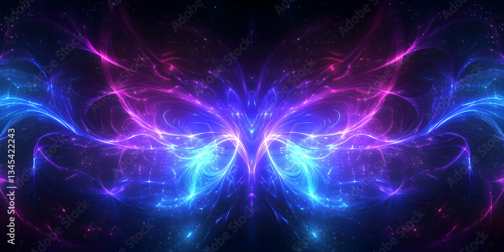 Fototapeta premium Vibrant Abstract Digital Art with Butterfly Motifs in Shades of Blue and Pink