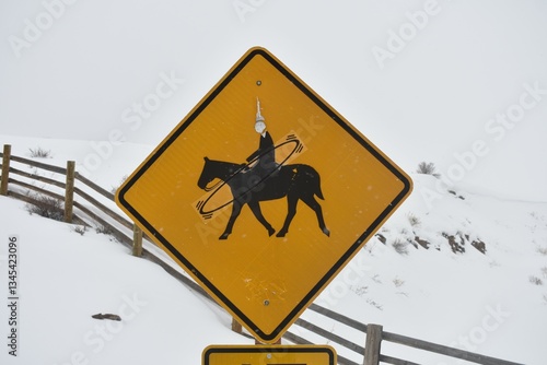 Obraz na plátne Horse crossing sign with multiple defacements