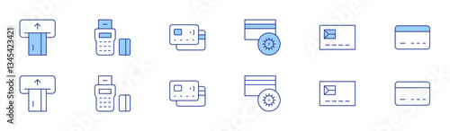 Credit card icon set in two styles, Duotone and Thin Line style. Editable stroke. credit card, edc