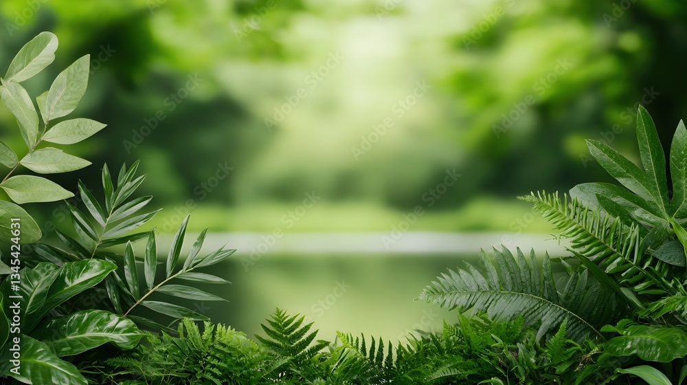 Lush Green Forest Background with Serenity and Natural Beauty Lush Green Forest Background with Serenity and Natural Beauty