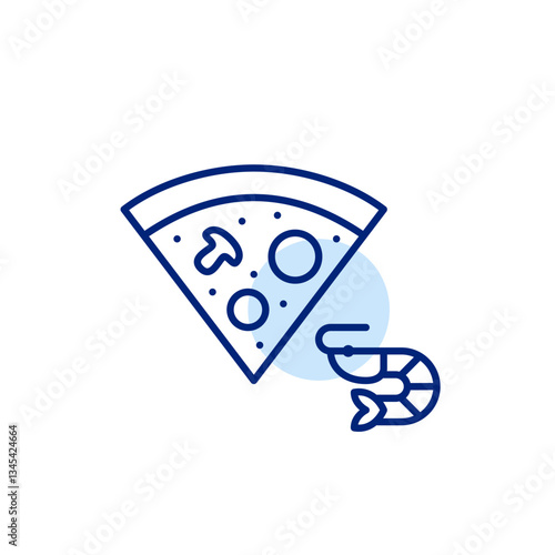 Seafood pizza with shrimp. Mediterranean cuisine, allergies or food intolerances symbol. Pixel perfect, editable stroke vector icon