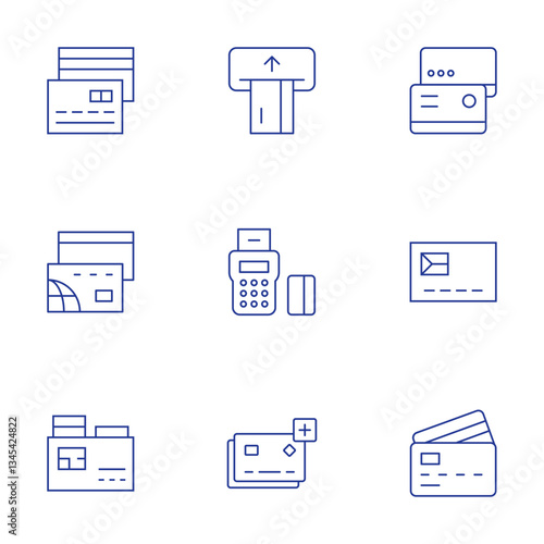 Credit card icons set. Thin Line style, editable stroke. credit card, add, edc, credit cards