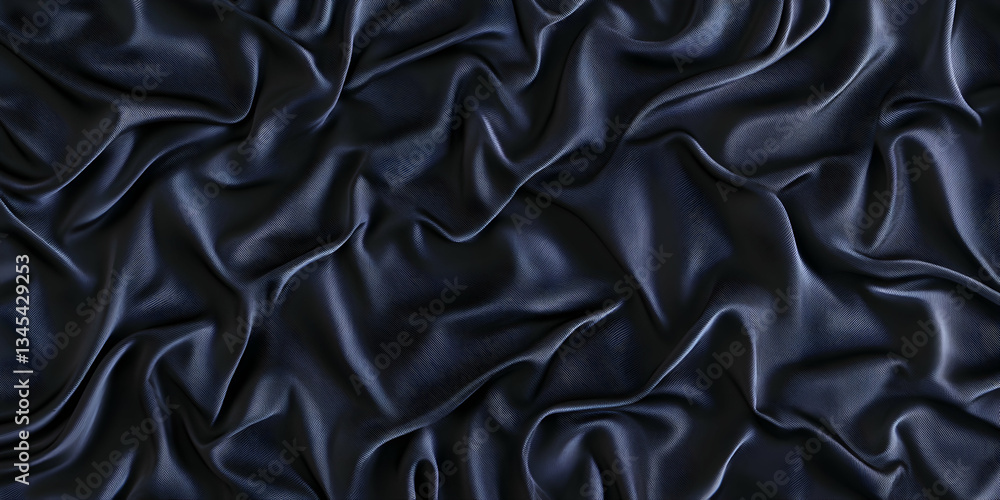 Obraz premium Rich Textured Dark Satin Fabric With Ripples And Drape Effects; Keywords: Dark, Satin, Fabric, Texture, Ripples, Drape, Elegant, Smooth, Luxurious, Soft, Background, Black