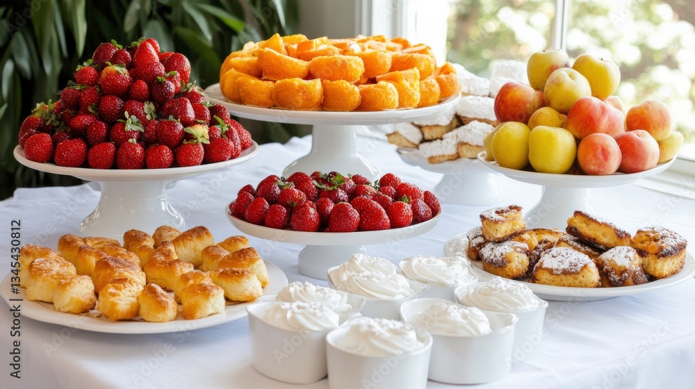 Bright Breakfast Spread with Fresh Fruits and Pastries Bright Breakfast Spread with Fresh Fruits and Pastries