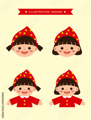 빨간 두건을 쓴 여자아이 벡터 일러스트