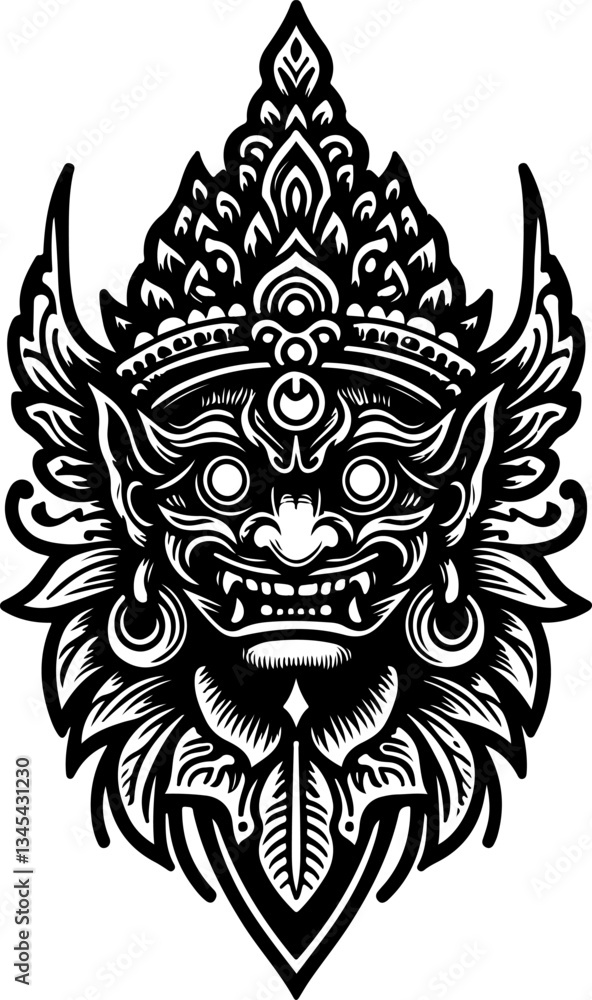 vector sketch illustration silhouette design of mythological creature traditional ethnic puppet figure vintage full of classic carvings vector sketch illustration silhouette design of mythological creature traditional ethnic puppet figure vintage full of classic carvings