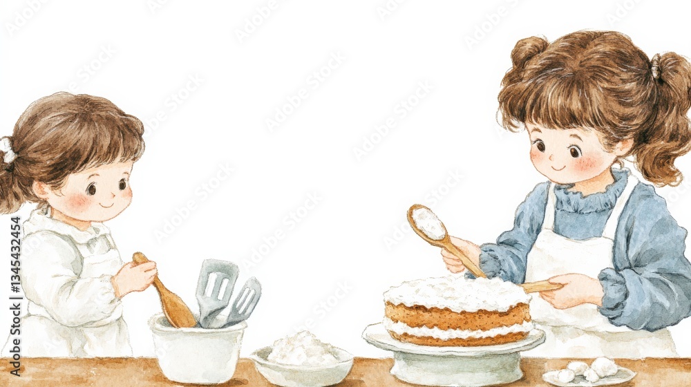 Mother and Child Baking a Cake Together Mother and Child Baking a Cake Together