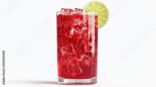 Wallpaper Mural Refreshing red drink with ice and lime slice served in a clear glass against a white background Torontodigital.ca