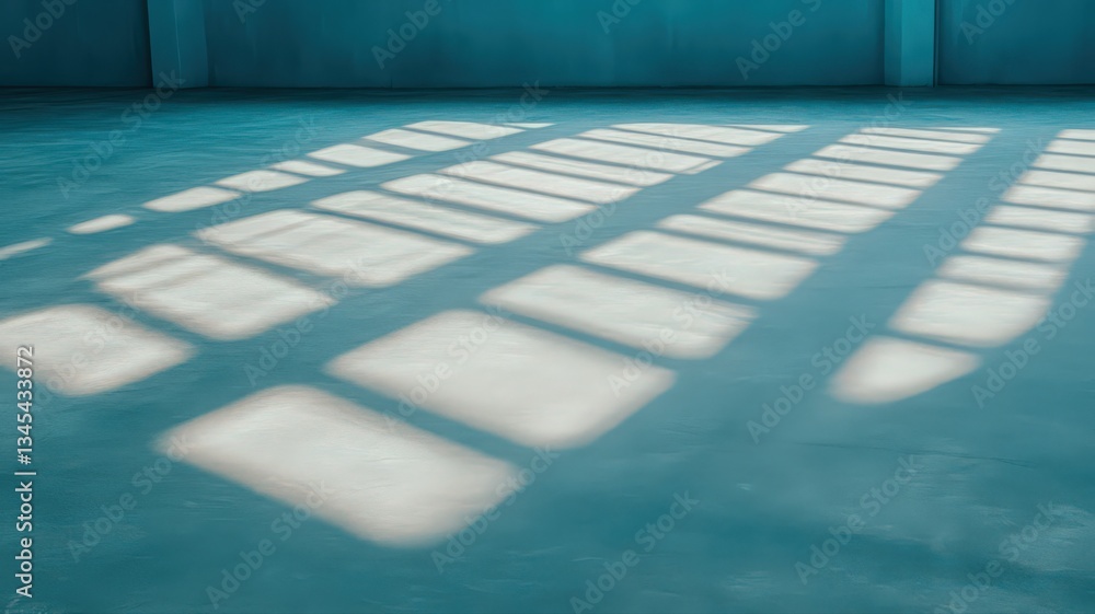 Obraz premium Teal Floor with Grid Light and Shadow Patterns