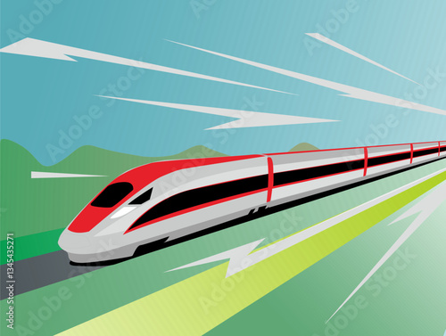 Fotografia High speed train vector illustration, High speed rail indonesia, supersonic trai