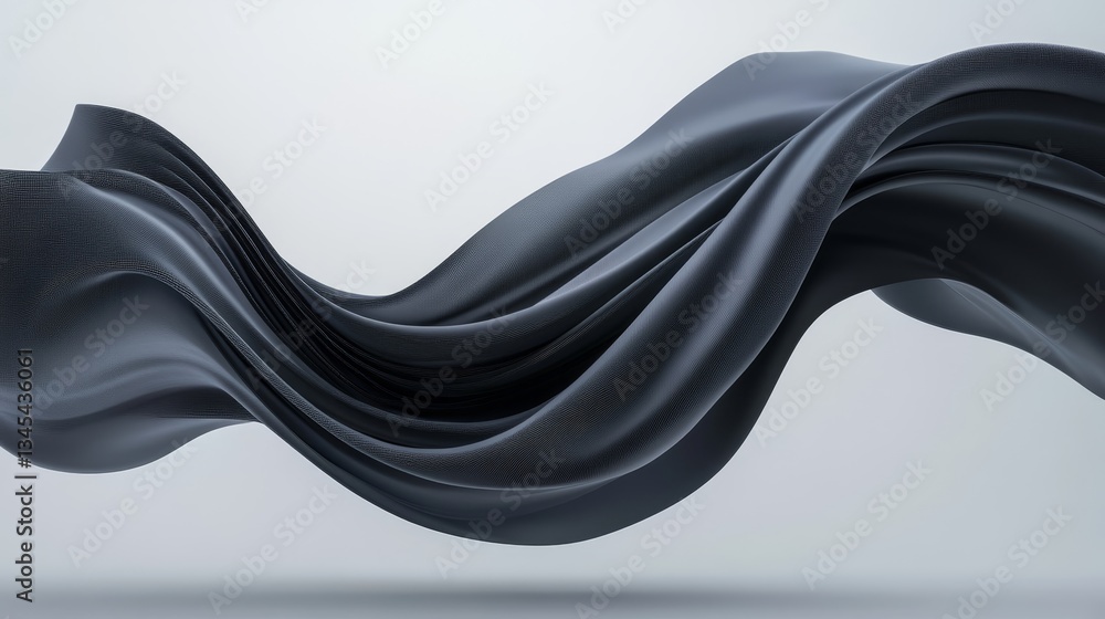 Obraz premium Flowing Black Fabric Texture Abstract Art on Light Background