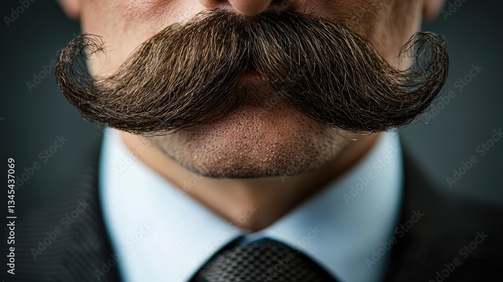 Fototapeta premium Close-up of a man's large, thick, handlebar mustache.