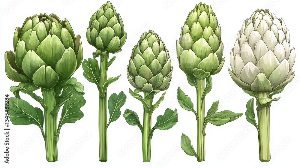 Fototapeta premium artichokes isolated,cartoon illustration style