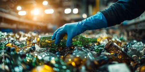 Wallpaper Mural Waste sorting plant worker picking up glass bottle for recycling Torontodigital.ca