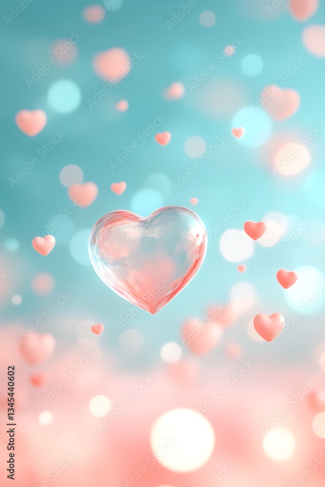 Love Hearts Floating on Teal and Peach Bokeh Background a Romantic Celebration of Affection Love Hearts Floating on Teal and Peach Bokeh Background a Romantic Celebration of Affection