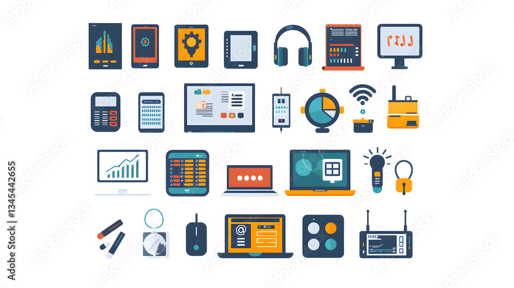 Minimalistic Vector Icons of Technological Devices and Symbols for Digital Interfaces Minimalistic Vector Icons of Technological Devices and Symbols for Digital Interfaces