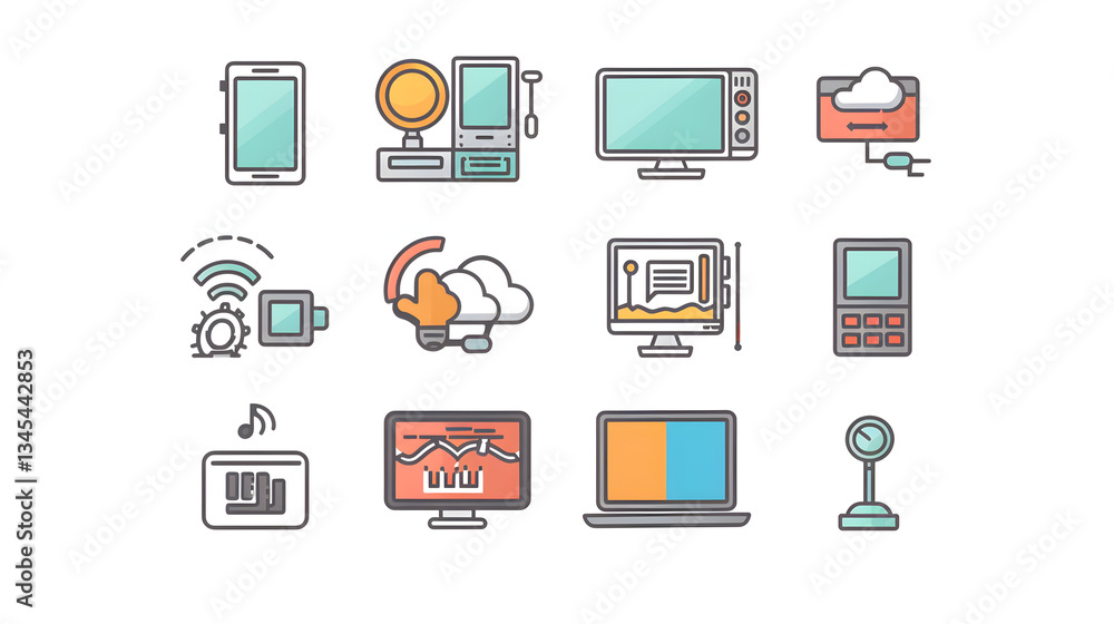 Minimalistic Vector Icons of Technological Devices and Symbols for Digital Interfaces Minimalistic Vector Icons of Technological Devices and Symbols for Digital Interfaces
