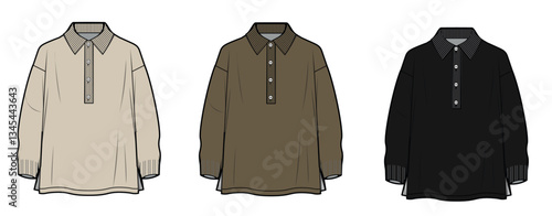 Women Polo, production drawing, technical drawing / flat sketch /CAD / ADOBE Illustrator vector digital download