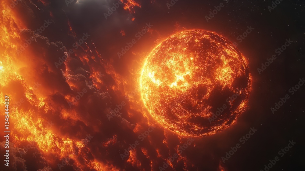A fiery asteroid approaching Earth, glowing brightly in a dramatic sunset sky A fiery asteroid approaching Earth, glowing brightly in a dramatic sunset sky