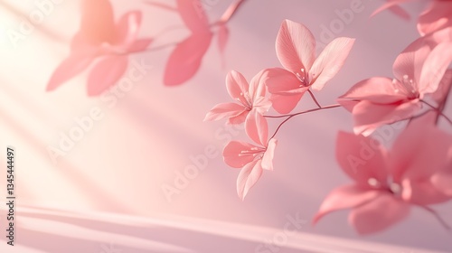 Delicate pink flowers softly illuminated against a light background, creating a serene atmosphere.