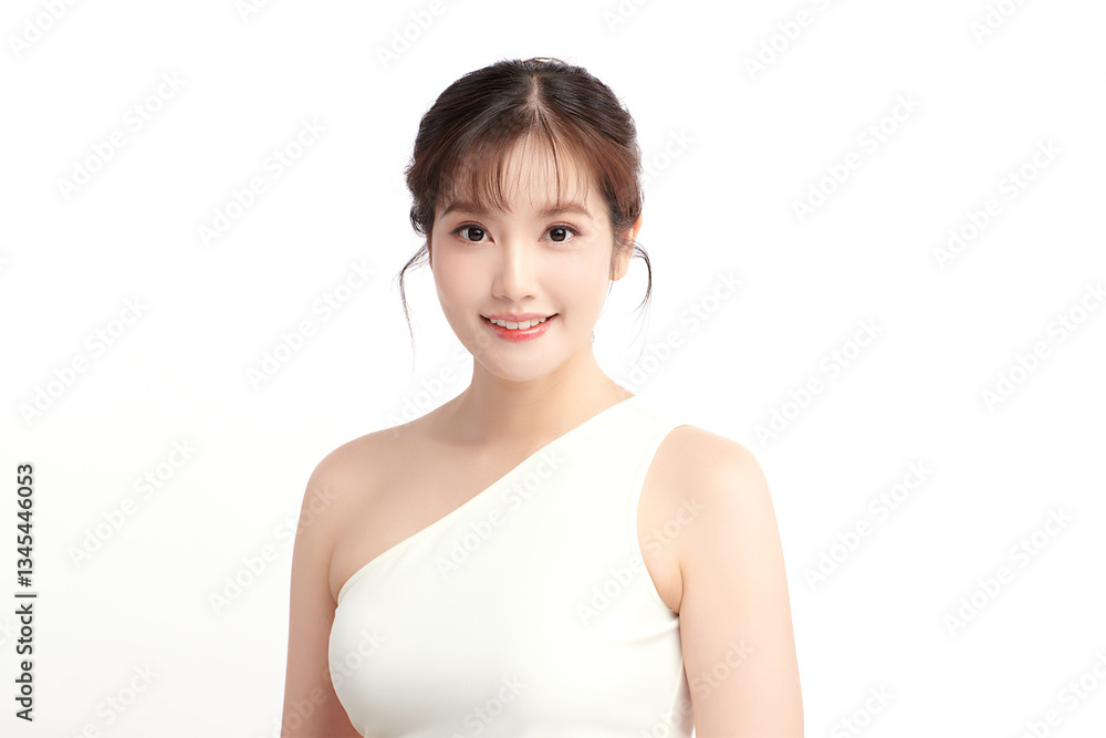 A beautiful young Asian woman with clean, fresh skin against a white background. Skincare, facial treatment, cosmetology, beauty, and spa. An elegant portrait of an Asian woman. A beautiful young Asian woman with clean, fresh skin against a white background. Skincare, facial treatment, cosmetology, beauty, and spa. An elegant portrait of an Asian woman.