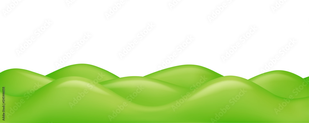 Fototapeta premium Green hills vector 3d background. Cartoon mountain with grass, nature backdrop isolated on white background. Playground or park field scene