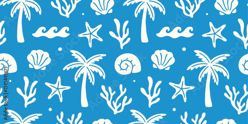 Simple marine wavy groovy naive seamless pattern. Vector design of the sea and ocean