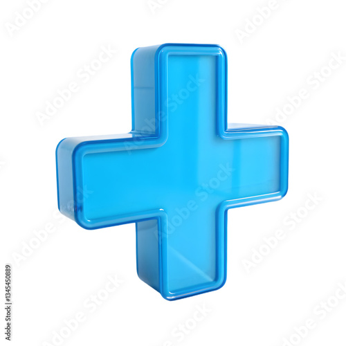 Blue Medical Cross 3D Render isolated on transparent background