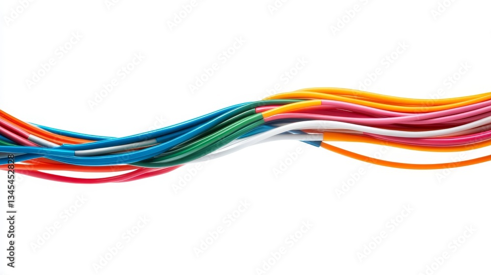 Colorful Electric Wires Twisting Together Against White Background Colorful Electric Wires Twisting Together Against White Background