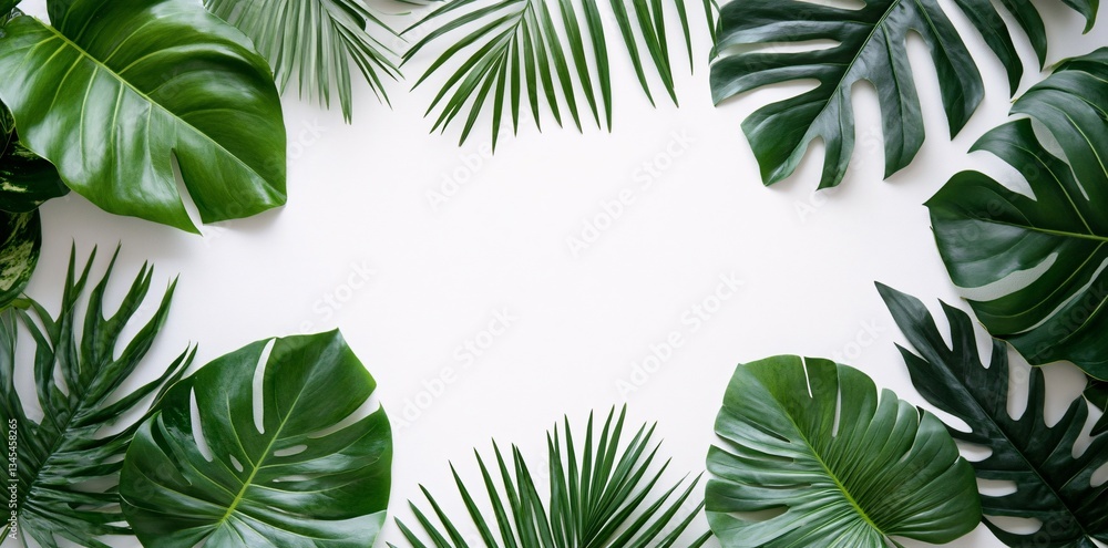 Tropical Leaf Frame on White Background for Natural-Themed Design. Tropical Leaf Frame on White Background for Natural-Themed Design.