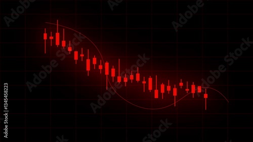 A dynamic red candlestick stock chart animation showing a steep downtrend, symbolizing financial loss, bearish market conditions, and economic decline.