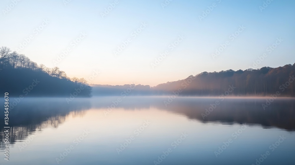 Fototapeta premium Tranquil sunrise over a calm lake, evoking peace and serenity.