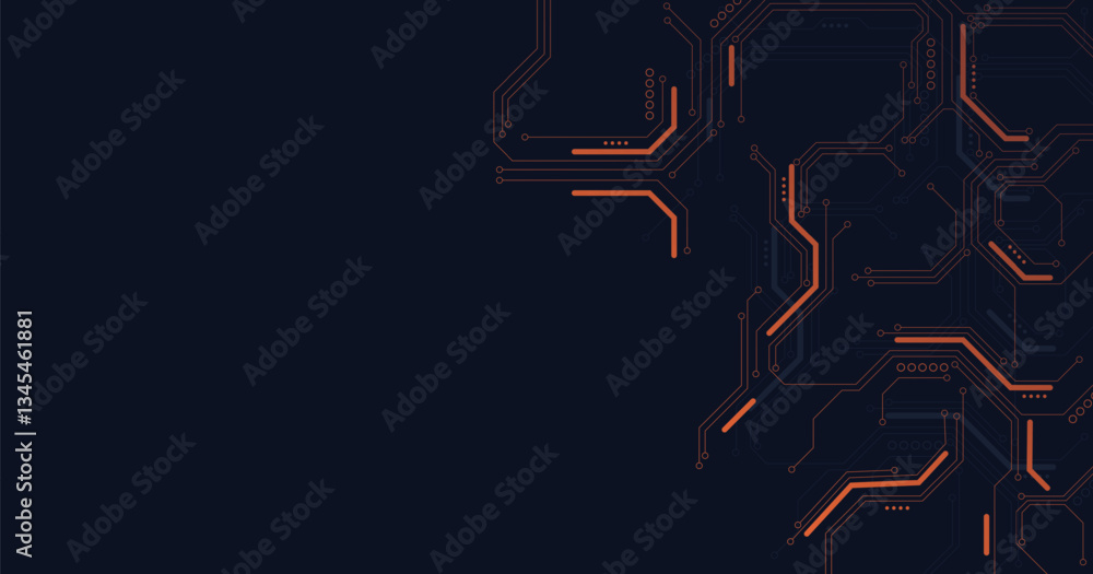 Orange circuit diagram on dark blue background. digital circuit board technology background for internet connectivity concept. Orange circuit diagram on dark blue background. digital circuit board technology background for internet connectivity concept.