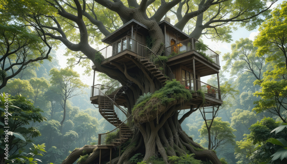 Transparent, eco-friendly, and beautiful, this modern treehouse features a spiral staircase. Transparent, eco-friendly, and beautiful, this modern treehouse features a spiral staircase.