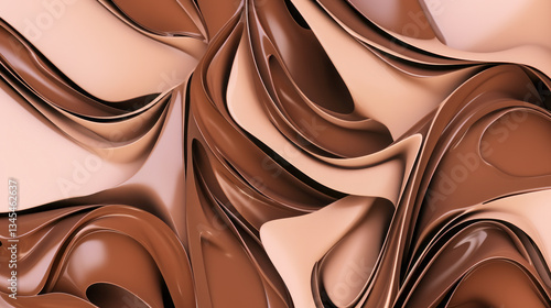 Elegant Mocha Waves – Abstract 3D Background with Flowing Curves and Copy Space