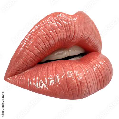 Glossy Peach Lips Makeup isolated on transparent background