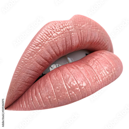 Glossy Pink Lips Makeup Stock Photo isolated on transparent background