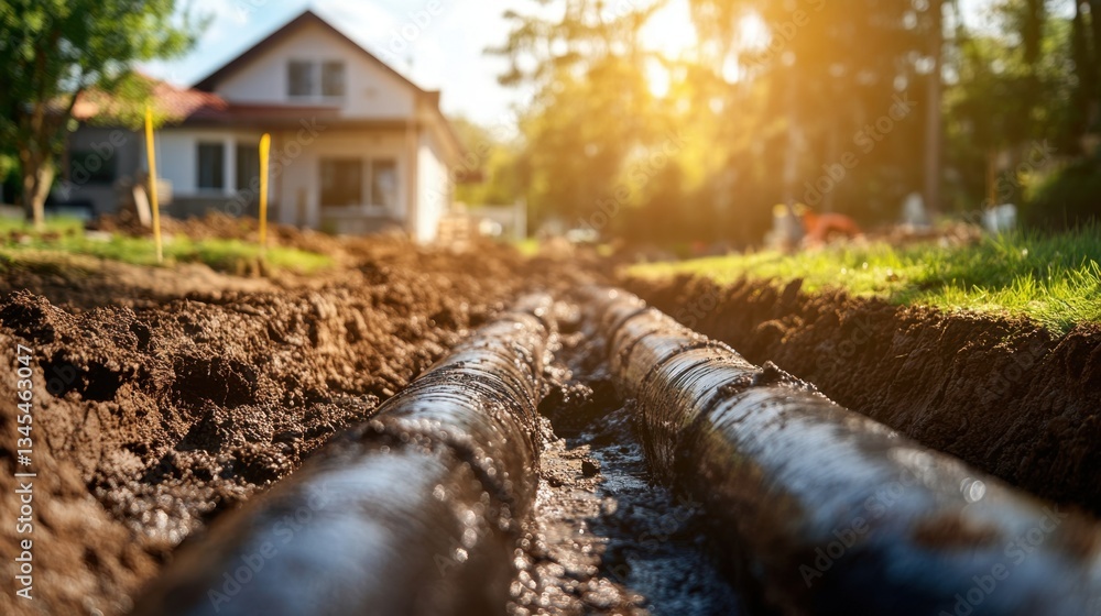 Obraz premium Underground Pipelines Installation in Construction Site