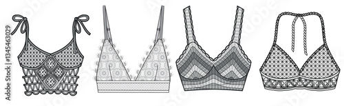 Women Crochet Tank Top, production drawing, technical drawing / flat sketch /CAD / ADOBE Illustrator vector digital download