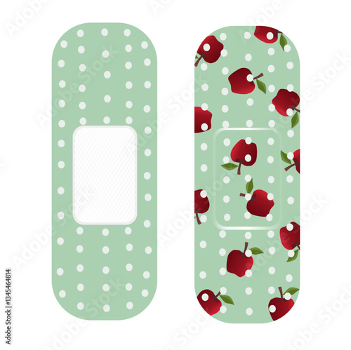 Colorful medical adhesive bandage with red apple fruit image concept for kids. isolated on white background