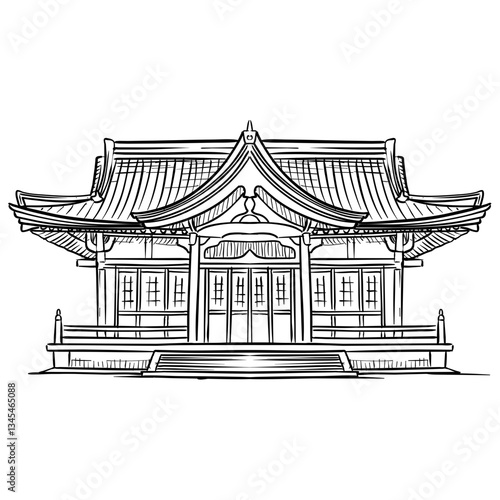 Japanese temple handdrawn illustration