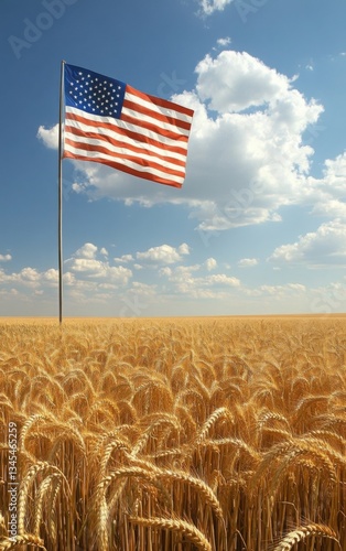 Flag Over Golden Wheat Field