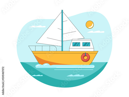 Sailboat on ocean illustration. Yacht illustration. Flat vector illustration concept.