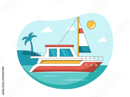 Vacation yacht illustration. Yacht illustration. Flat vector illustration concept.