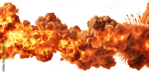 Abstract Background of Realistic Fire Explosion with Orange Smoke Isolated on Transparent Background Bursting with Hot Flames Radiating Dangerous Heat and Energy