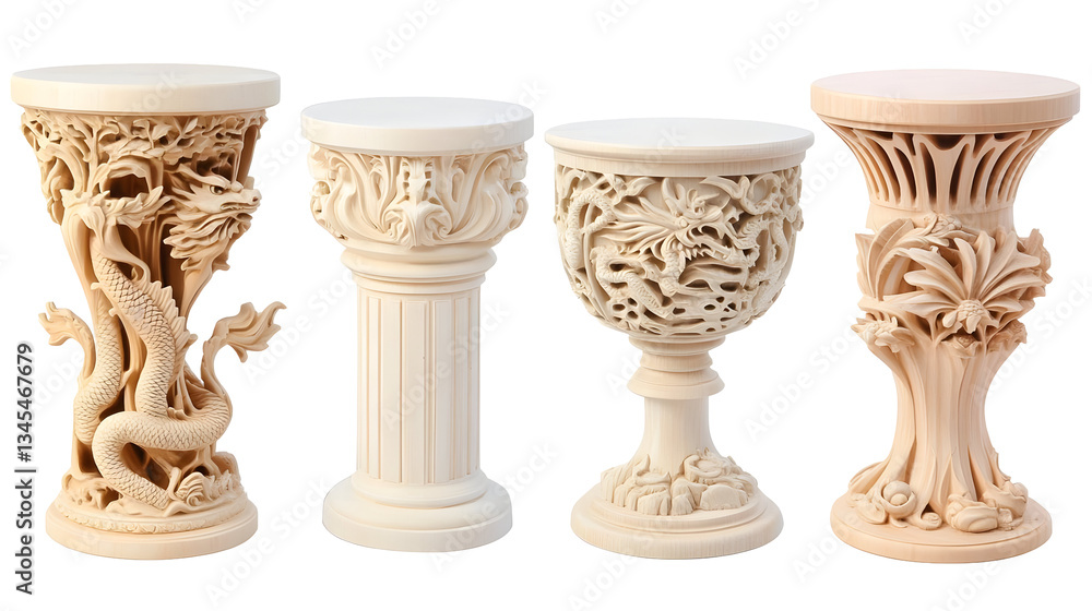 3d Render of Ornate White Stone Pedestals Columns Featuring Ancient Architectural Design Elements on Transparent Background Decoration and Historical Art Showcase 3d Render of Ornate White Stone Pedestals Columns Featuring Ancient Architectural Design Elements on Transparent Background Decoration and Historical Art Showcase