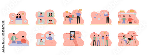 Communication set illustrations. Flat vector illustration concept.